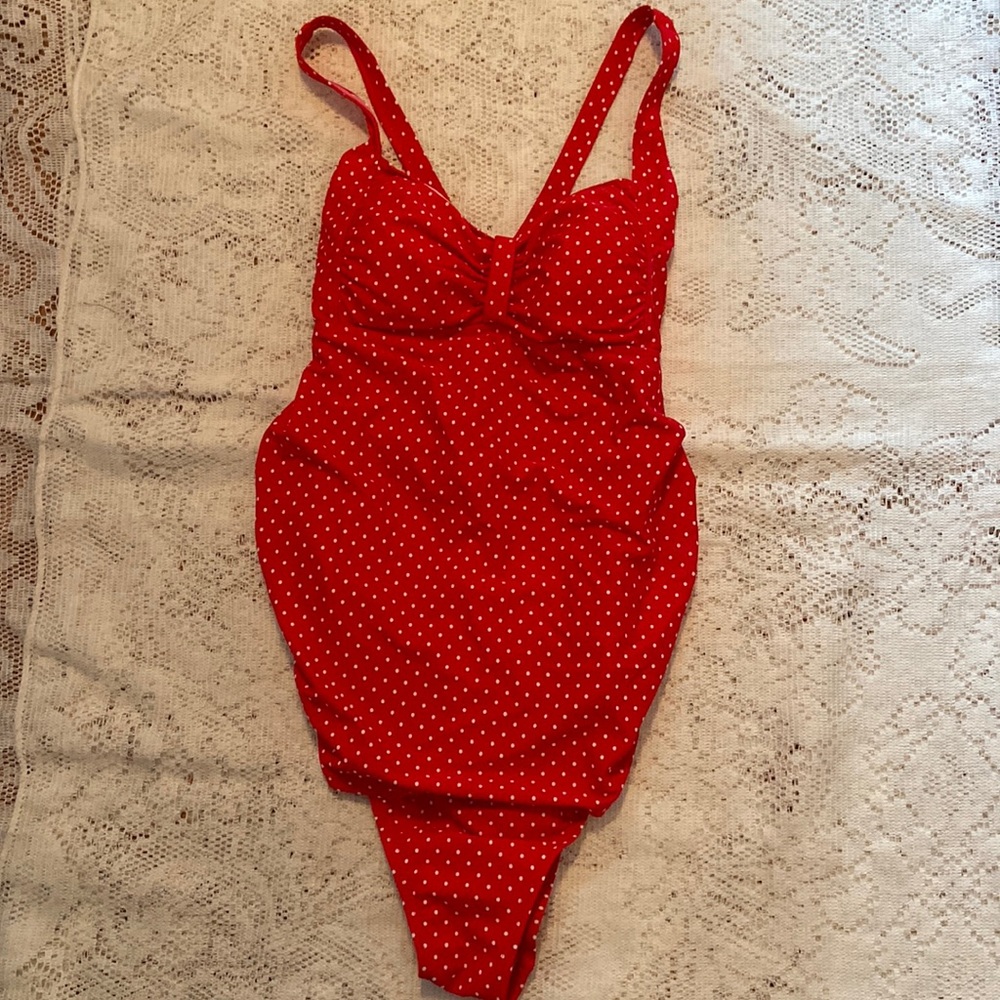 Motherhood Maternity One Piece Swimsuit Swimming Suit Red White M